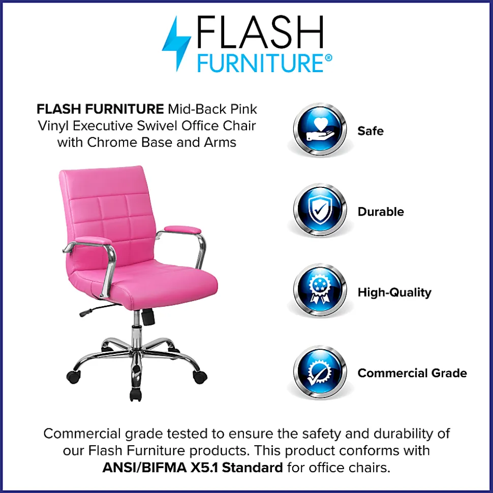 Flash Furniture Vinyl Mid-Back Executive Office Chair, Pink
