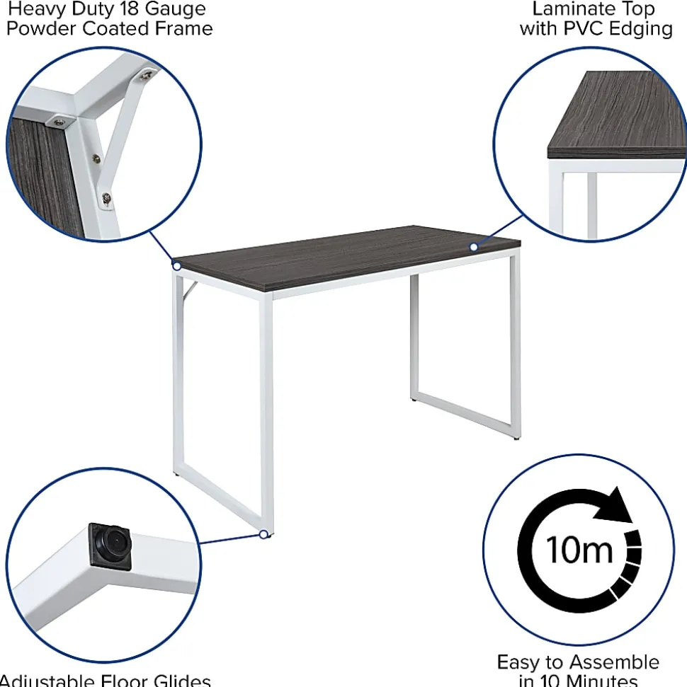 Flash Furniture 48"W Commercial-Grade Industrial Office Computer Desk, Rustic Gray/White