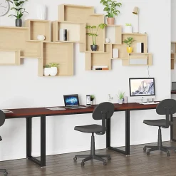 Flash Furniture 55"W Commercial-Grade Industrial Office Computer Desk, Mahogany