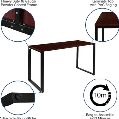 Flash Furniture 55"W Commercial-Grade Industrial Office Computer Desk, Mahogany