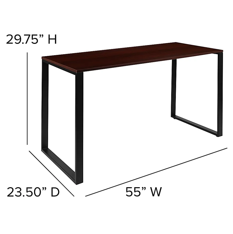 Flash Furniture 55"W Commercial-Grade Industrial Office Computer Desk, Mahogany