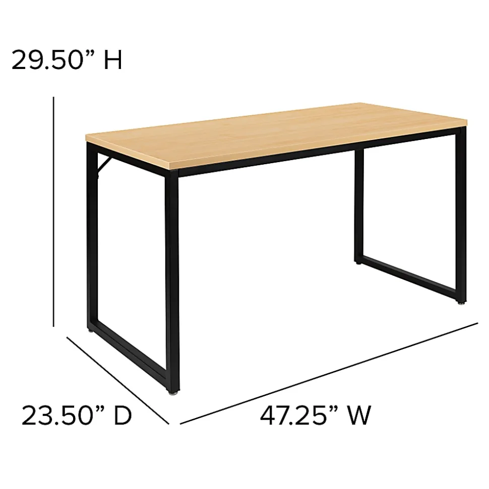 Flash Furniture 48"W Commercial-Grade Industrial Office Computer Desk, Maple/Black
