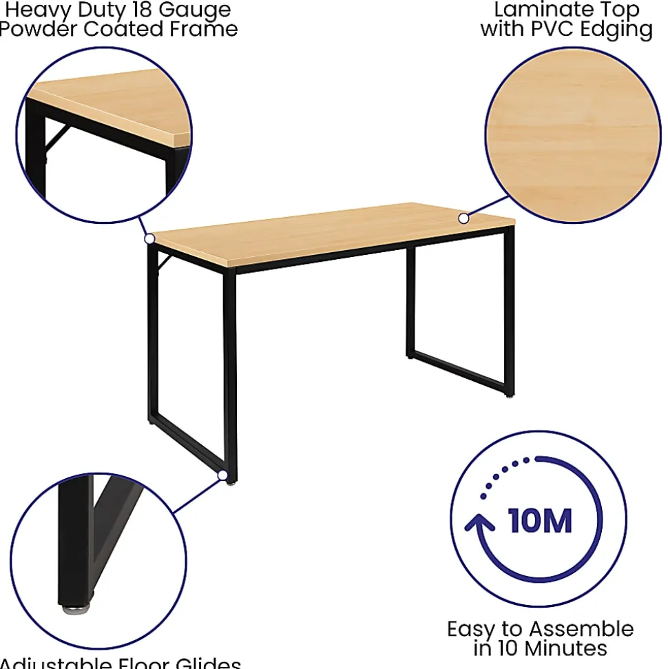 Flash Furniture 48"W Commercial-Grade Industrial Office Computer Desk, Maple/Black