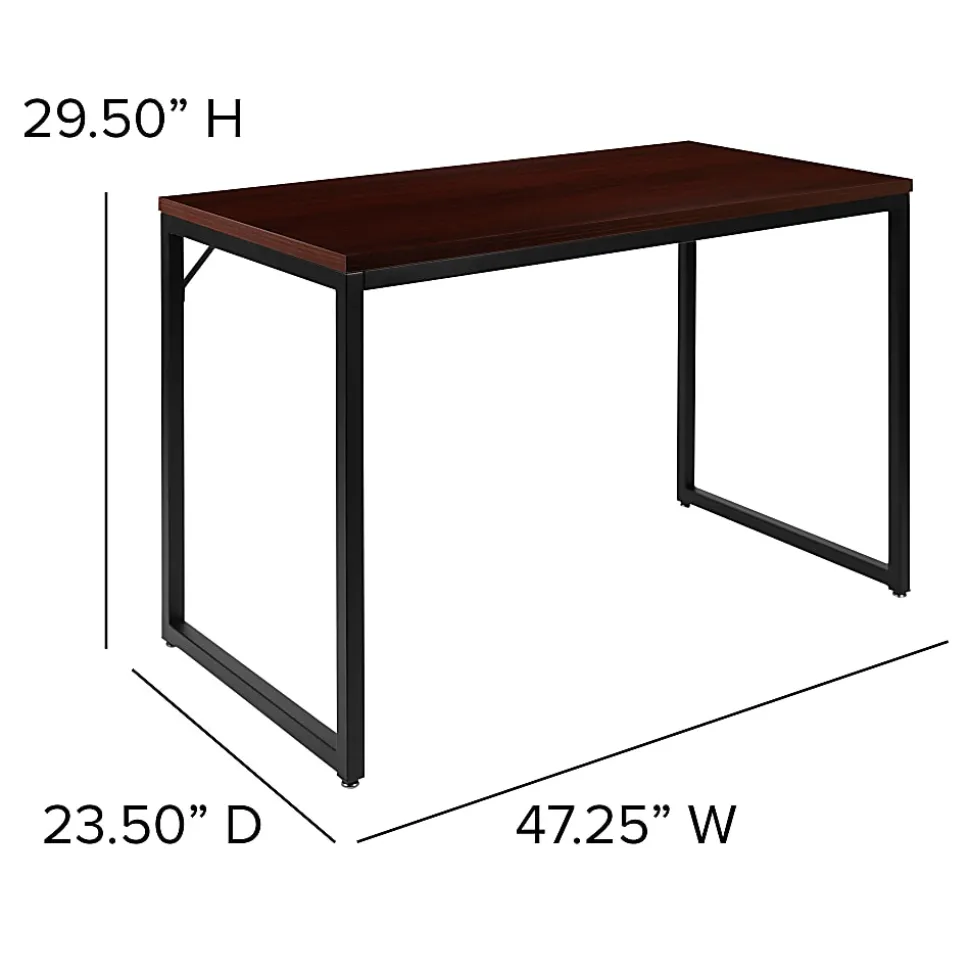 Flash Furniture 48"W Commercial-Grade Industrial Office Computer Desk, Mahogany
