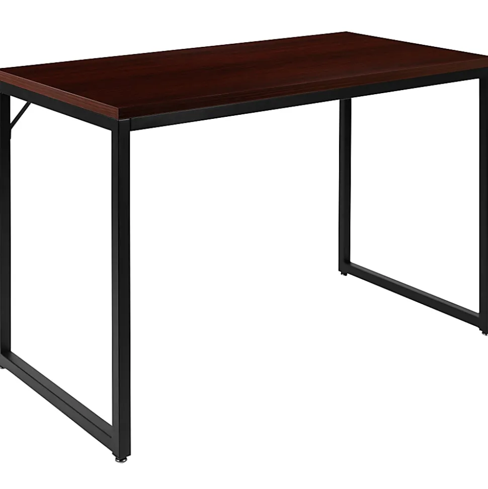 Flash Furniture 48"W Commercial-Grade Industrial Office Computer Desk, Mahogany