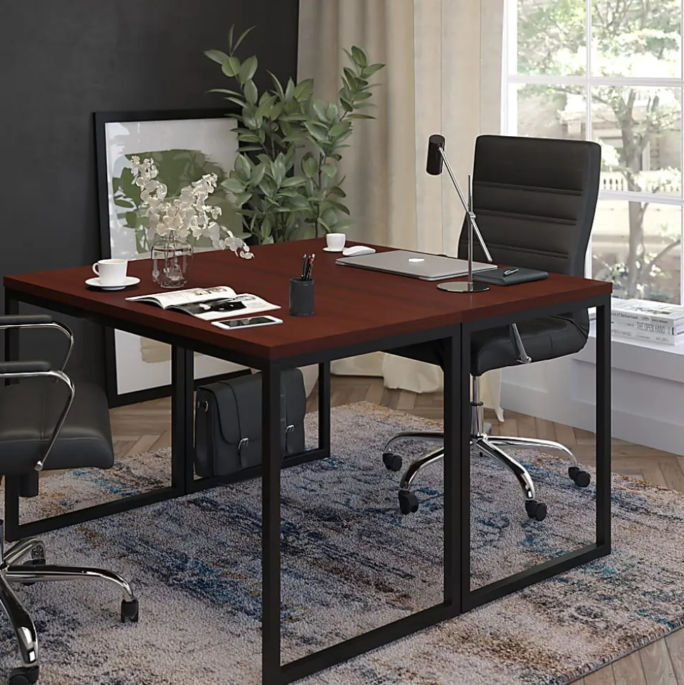 Flash Furniture 48"W Commercial-Grade Industrial Office Computer Desk, Mahogany