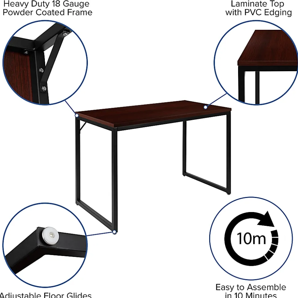 Flash Furniture 48"W Commercial-Grade Industrial Office Computer Desk, Mahogany