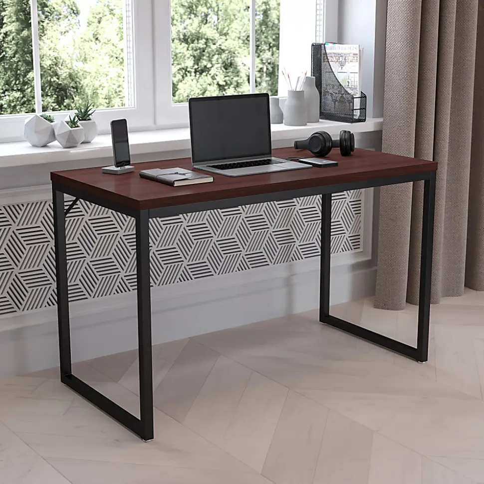 Flash Furniture 48"W Commercial-Grade Industrial Office Computer Desk, Mahogany