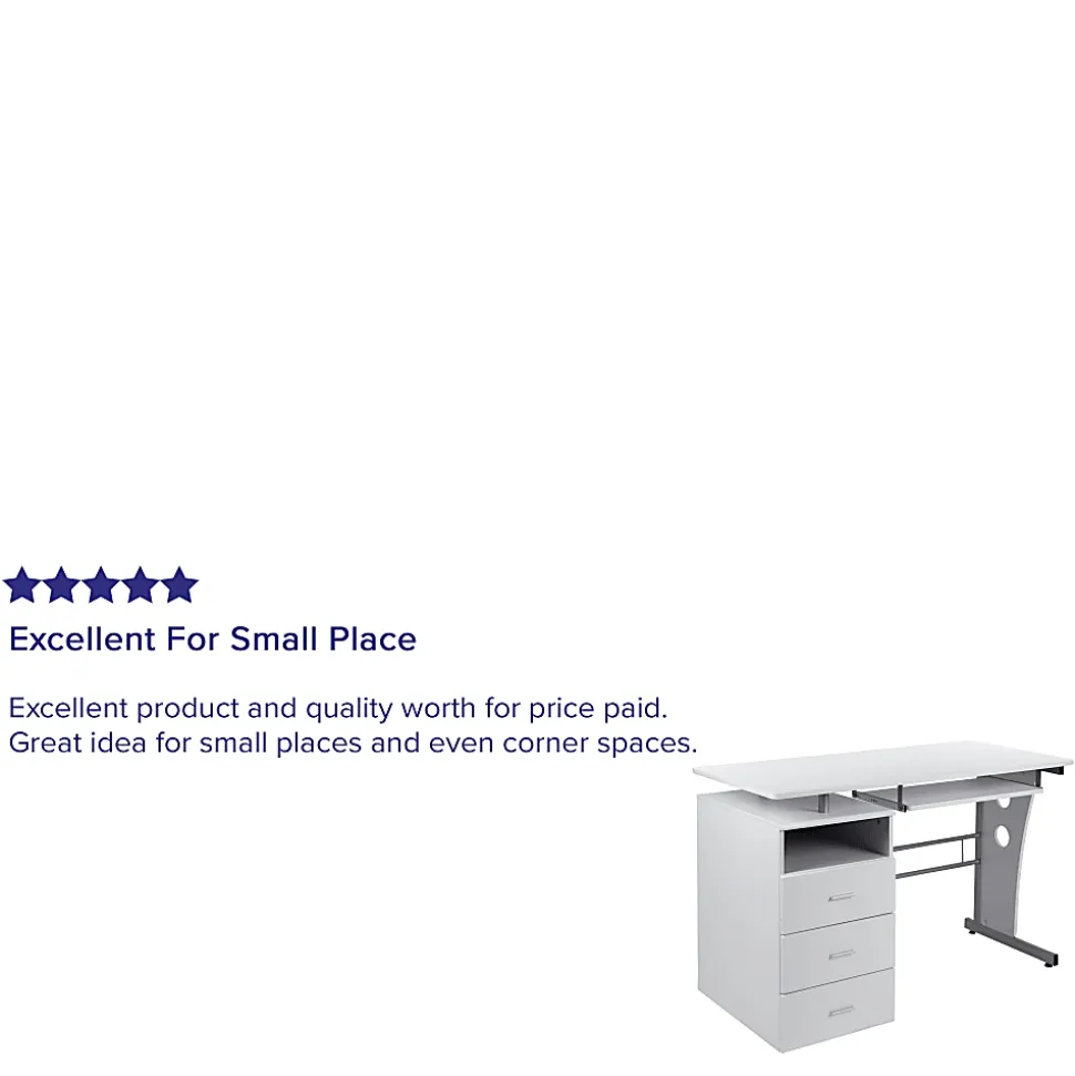Flash Furniture 48"W Computer Desk With 3-Drawer Single Pedestal, White