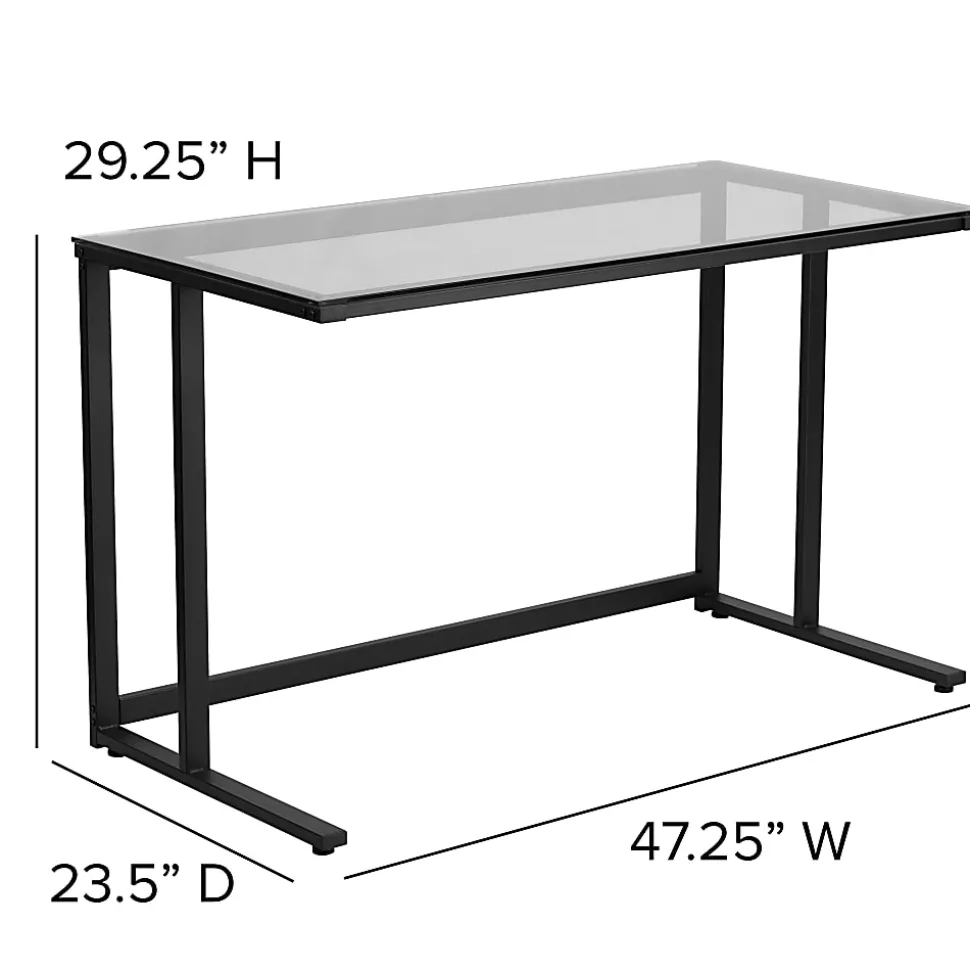 Flash Furniture 48"W Contemporary Glass Pedestal Frame Computer Desk, Black/Clear
