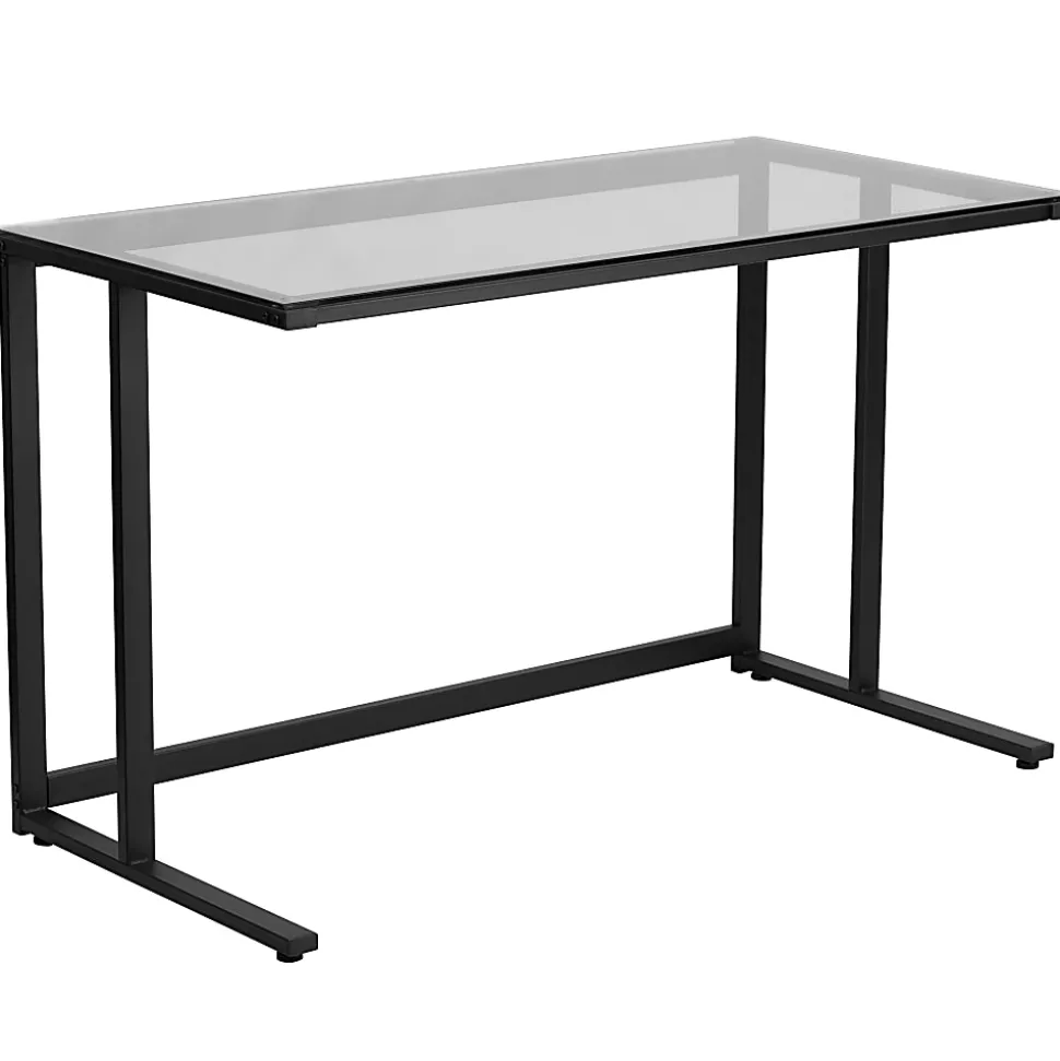 Flash Furniture 48"W Contemporary Glass Pedestal Frame Computer Desk, Black/Clear