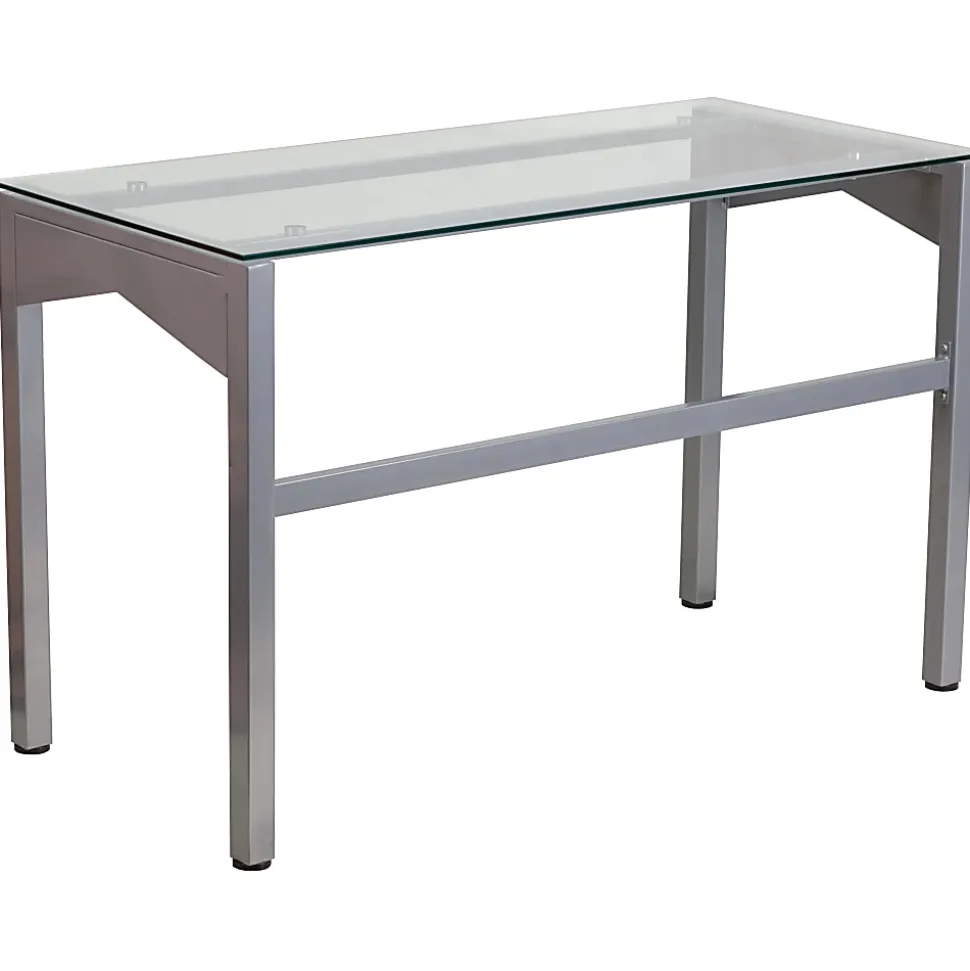 Flash Furniture 48"W Contemporary Glass Computer Desk, Clear/Silver