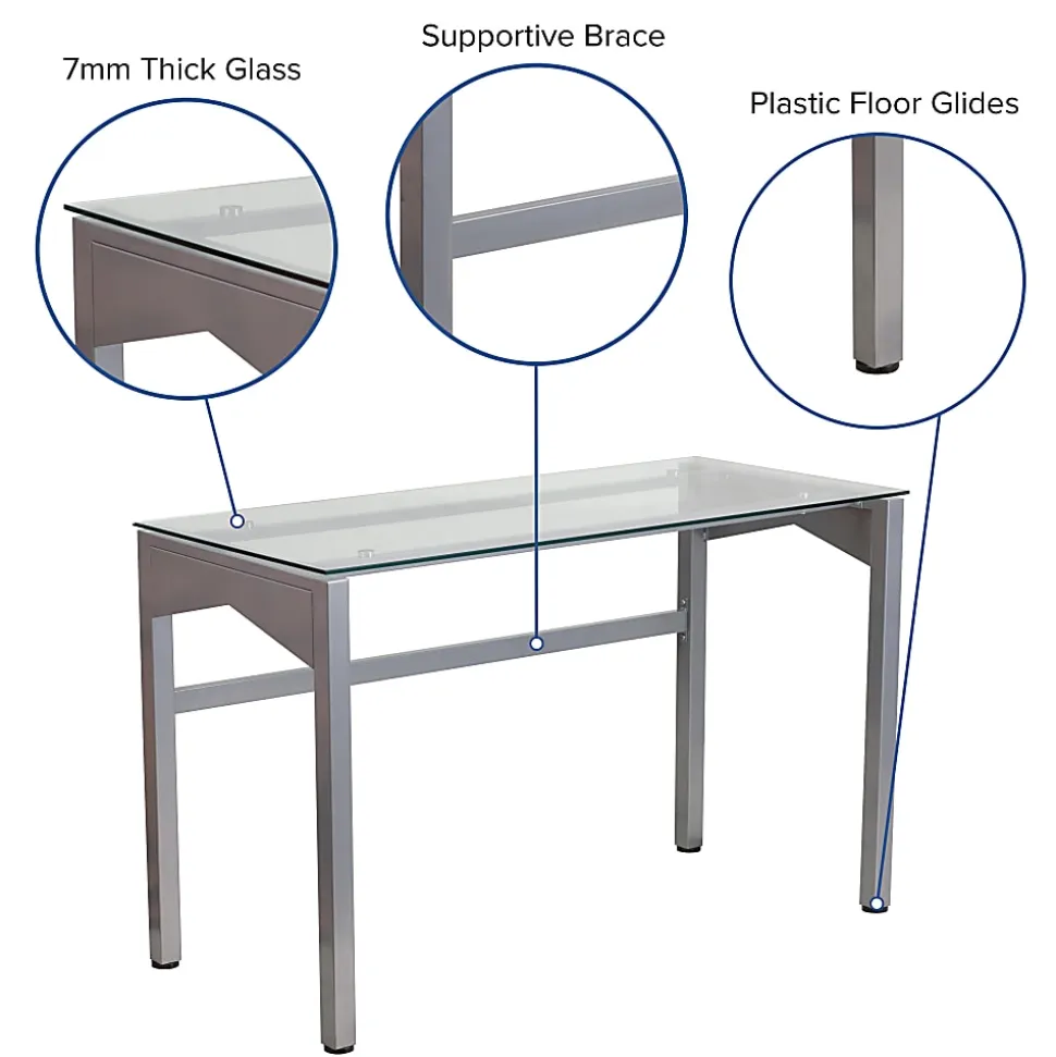 Flash Furniture 48"W Contemporary Glass Computer Desk, Clear/Silver