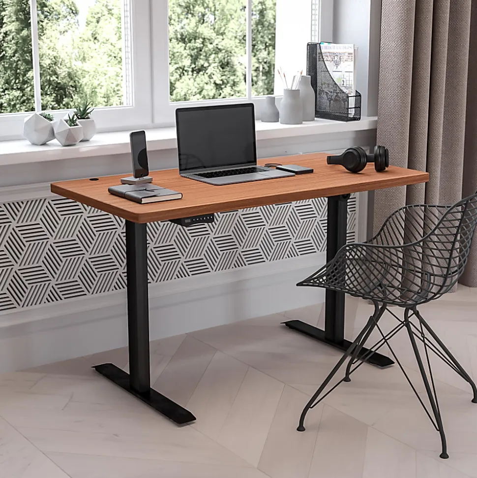 Flash Furniture 48"W Electric Height-Adjustable Standing Computer Desk, Mahogany