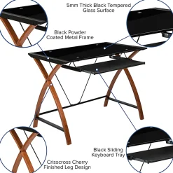 Flash Furniture 36"W Glass Computer Desk With Crisscross Frame, Black