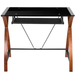 Flash Furniture 36"W Glass Computer Desk With Crisscross Frame, Black