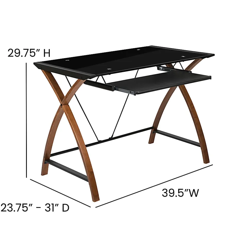 Flash Furniture 36"W Glass Computer Desk With Crisscross Frame, Black