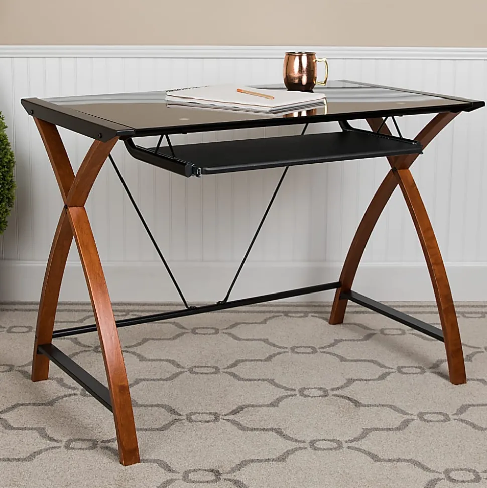 Flash Furniture 36"W Glass Computer Desk With Crisscross Frame, Black