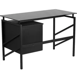 Flash Furniture 46"W Glass Computer Desk With 2- Drawer Pedestal, Black/Clear