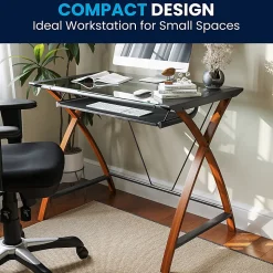 Flash Furniture 36"W Glass Computer Desk With Crisscross Frame, Black, Cherry/Clear
