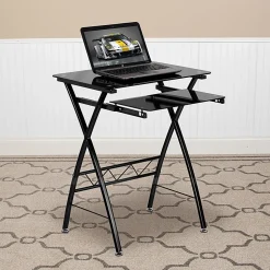 Flash Furniture 24"W Glass Computer Desk With Pull-Out Keyboard Tray, Black