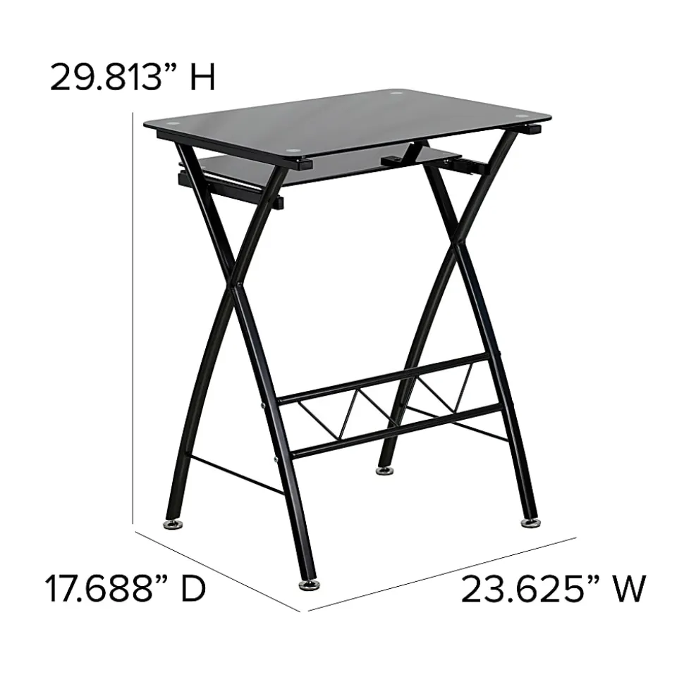 Flash Furniture 24"W Glass Computer Desk With Pull-Out Keyboard Tray, Black