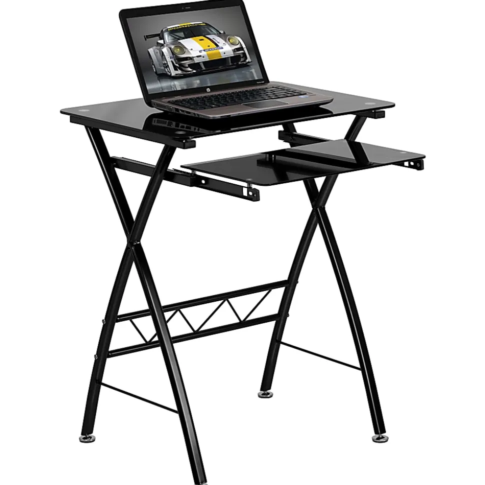 Flash Furniture 24"W Glass Computer Desk With Pull-Out Keyboard Tray, Black