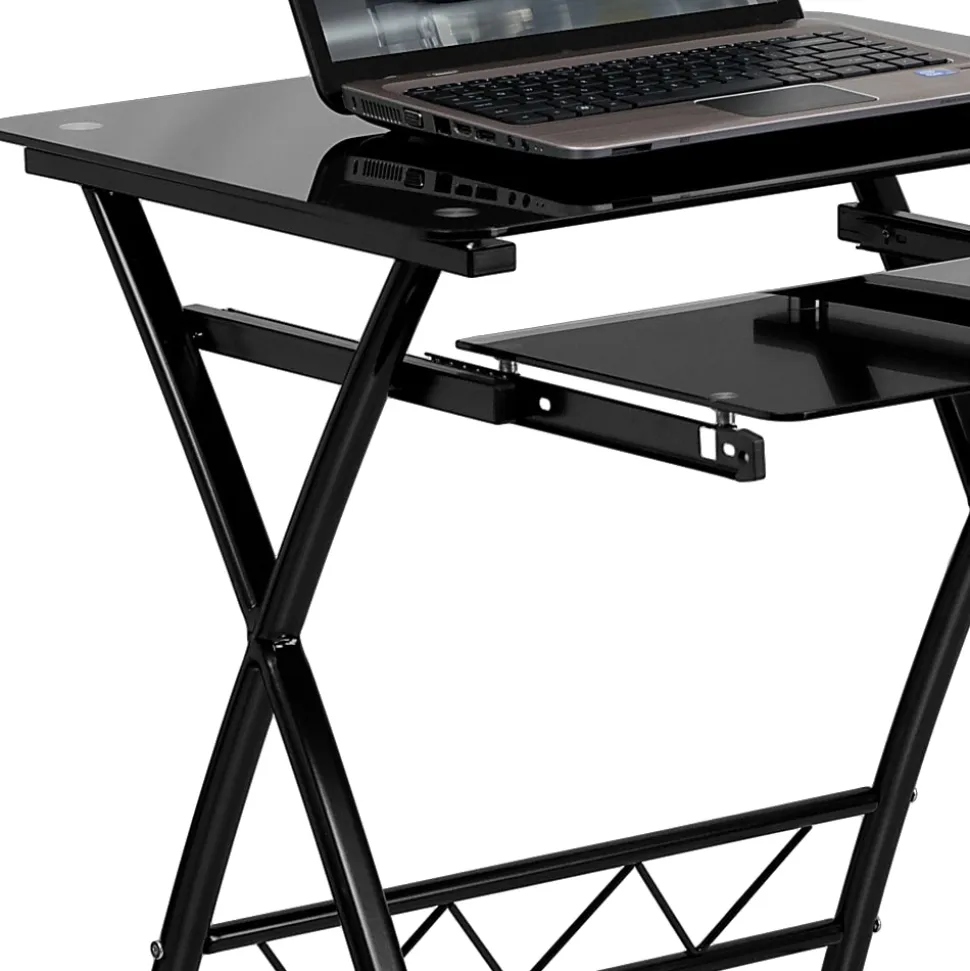Flash Furniture 24"W Glass Computer Desk With Pull-Out Keyboard Tray, Black