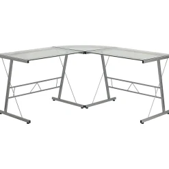 Flash Furniture 84"W Glass L-Shaped Corner Computer Desk With Metal Frame, Silver/Clear