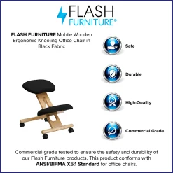 Flash Furniture Wood Mobile Ergonomic Kneeling Chair, Black/Brown
