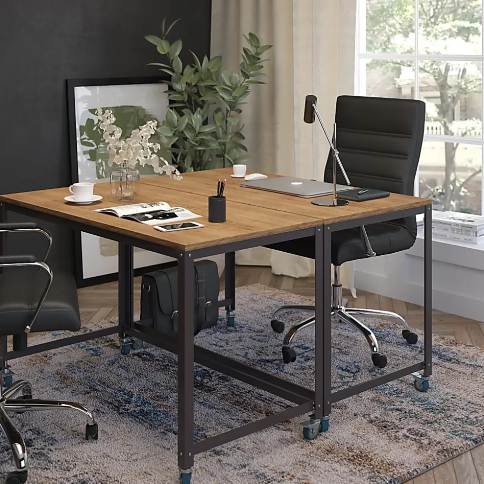 Flash Furniture 47-1/4"W Wheeled Computer Table, Brown Oak/Black