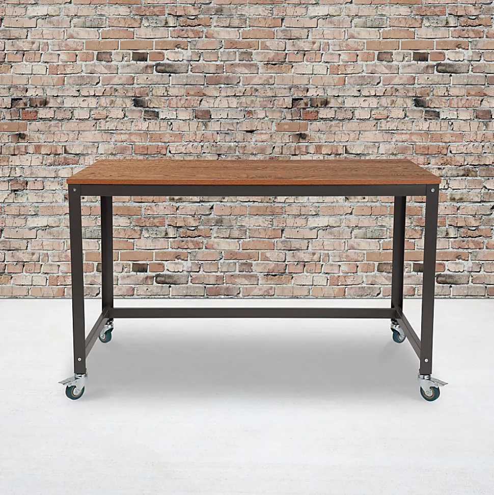 Flash Furniture 47-1/4"W Wheeled Computer Table, Brown Oak/Black