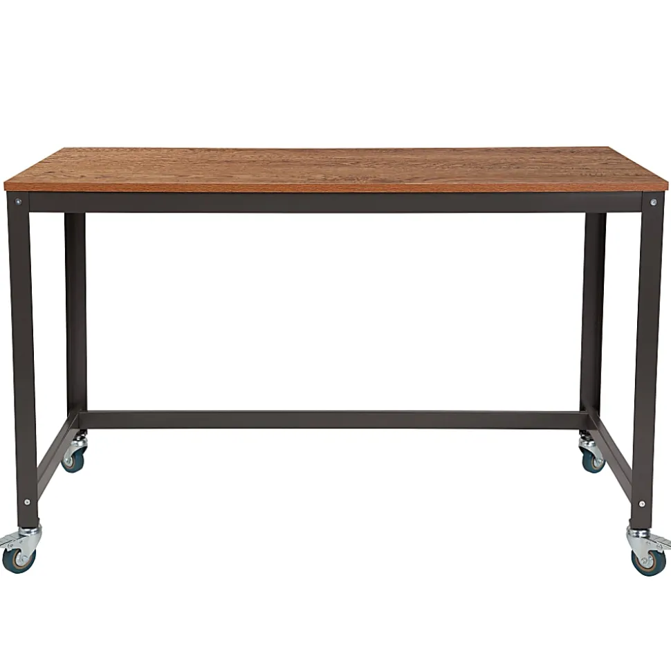 Flash Furniture 47-1/4"W Wheeled Computer Table, Brown Oak/Black