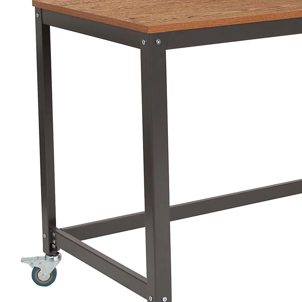 Flash Furniture 47-1/4"W Wheeled Computer Table, Brown Oak/Black