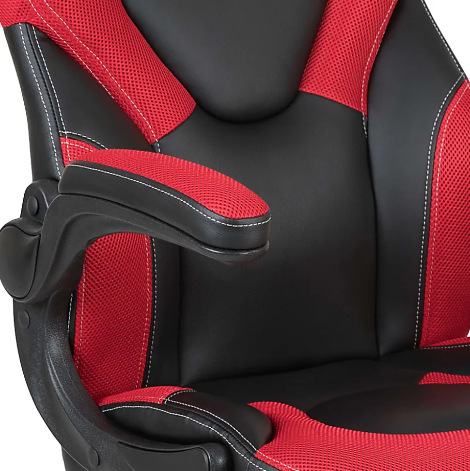 Flash Furniture X10 Ergonomic LeatherSoft™ Faux Leather High-Back Racing Gaming Chair With Flip-Up Arms, Red/Black