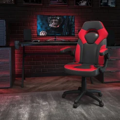 Flash Furniture X10 Ergonomic LeatherSoft™ Faux Leather High-Back Racing Gaming Chair With Flip-Up Arms, Red/Black