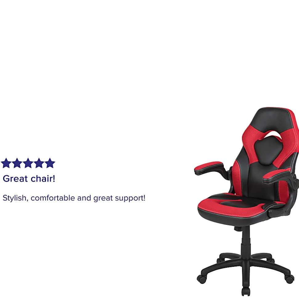 Flash Furniture X10 Ergonomic LeatherSoft™ Faux Leather High-Back Racing Gaming Chair With Flip-Up Arms, Red/Black