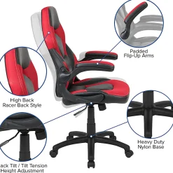 Flash Furniture X10 Ergonomic LeatherSoft™ Faux Leather High-Back Racing Gaming Chair With Flip-Up Arms, Red/Black