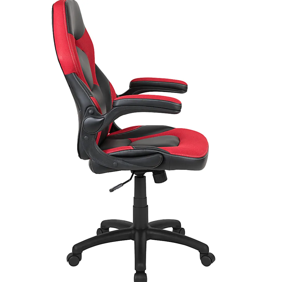 Flash Furniture X10 Ergonomic LeatherSoft™ Faux Leather High-Back Racing Gaming Chair With Flip-Up Arms, Red/Black