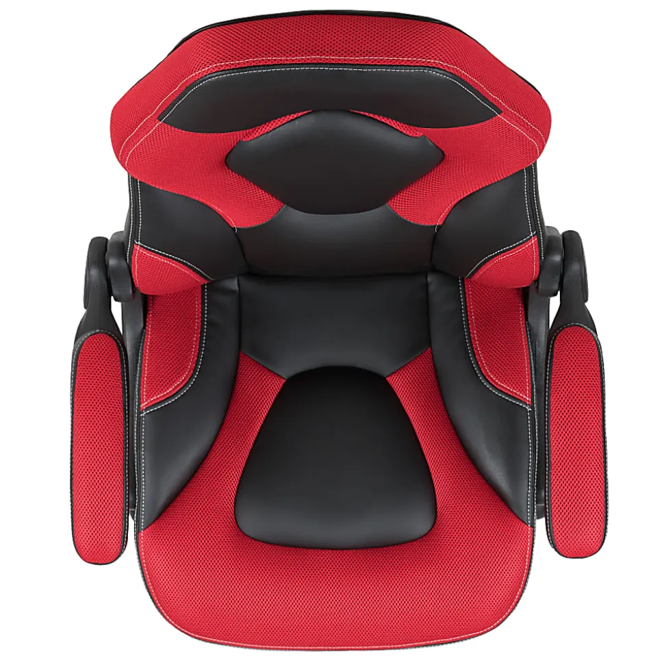 Flash Furniture X10 Ergonomic LeatherSoft™ Faux Leather High-Back Racing Gaming Chair With Flip-Up Arms, Red/Black