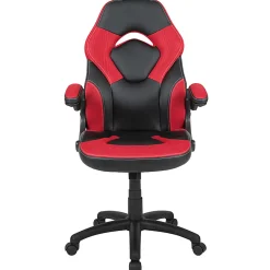 Flash Furniture X10 Ergonomic LeatherSoft™ Faux Leather High-Back Racing Gaming Chair With Flip-Up Arms, Red/Black