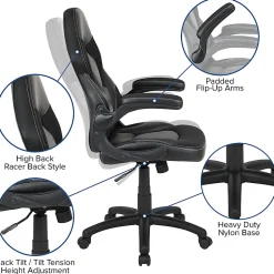 Flash Furniture X10 Ergonomic LeatherSoftâ„¢ Faux Leather High-Back Racing Gaming Chair With Flip-Up Arms, Black