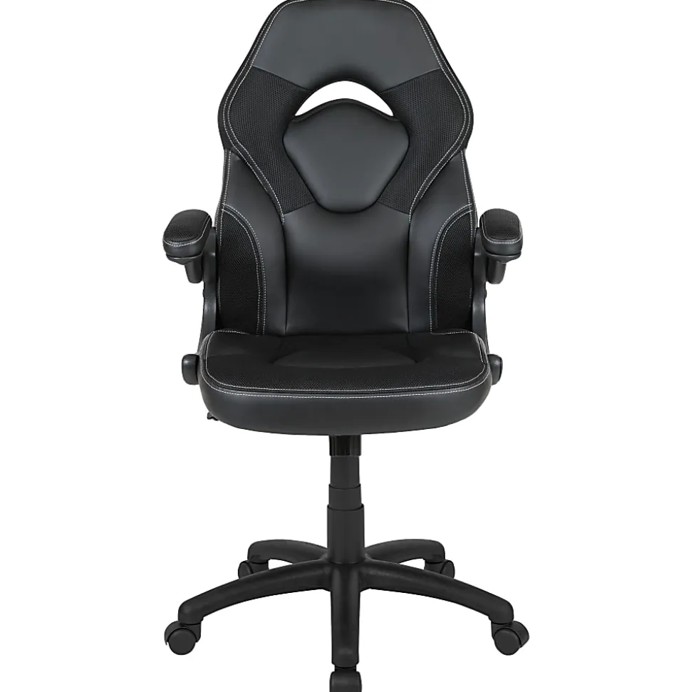 Flash Furniture X10 Ergonomic LeatherSoft™ Faux Leather High-Back Racing Gaming Chair With Flip-Up Arms, Black