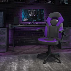 Flash Furniture X10 Ergonomic LeatherSoft High-Back Racing Gaming Chair, Purple/Black