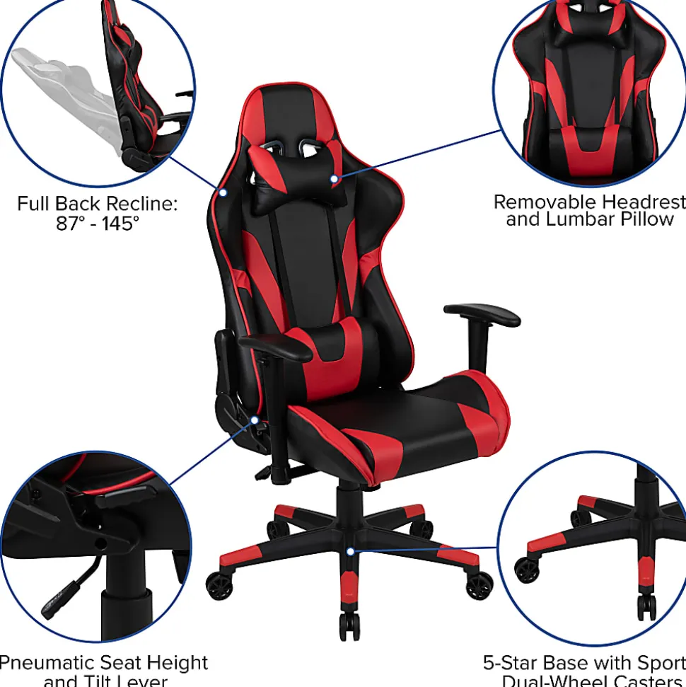 Flash Furniture X20 Ergonomic LeatherSoft™ Faux Leather High-Back Racing Gaming Chair, Red/Black