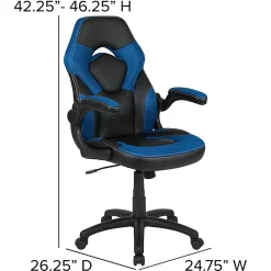 Flash Furniture X10 Ergonomic LeatherSoft™ Faux Leather High-Back Racing Gaming Chair With Flip-Up Arms, Blue/Black