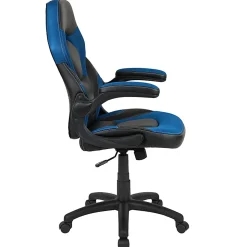 Flash Furniture X10 Ergonomic LeatherSoft™ Faux Leather High-Back Racing Gaming Chair With Flip-Up Arms, Blue/Black