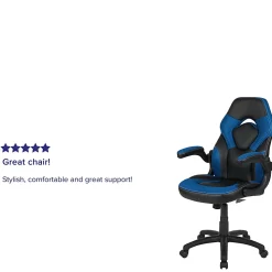Flash Furniture X10 Ergonomic LeatherSoft™ Faux Leather High-Back Racing Gaming Chair With Flip-Up Arms, Blue/Black