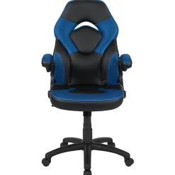 Flash Furniture X10 Ergonomic LeatherSoft™ Faux Leather High-Back Racing Gaming Chair With Flip-Up Arms, Blue/Black