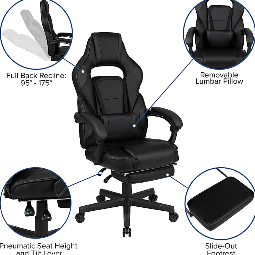 Flash Furniture X40 Gaming Chair With Fully Reclining Back And Arms, Black
